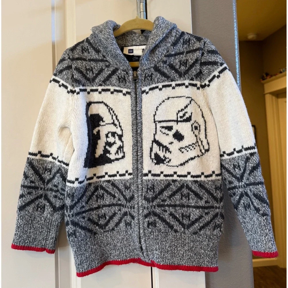 Gap Star Wars Kids Full Zip Fair Isle Style Darth Vader Stormtrooper Sweater 4Yr